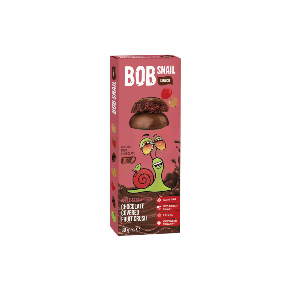 Bob Snail gyümölcs snack étcsokoládéban alma-eper 30 g