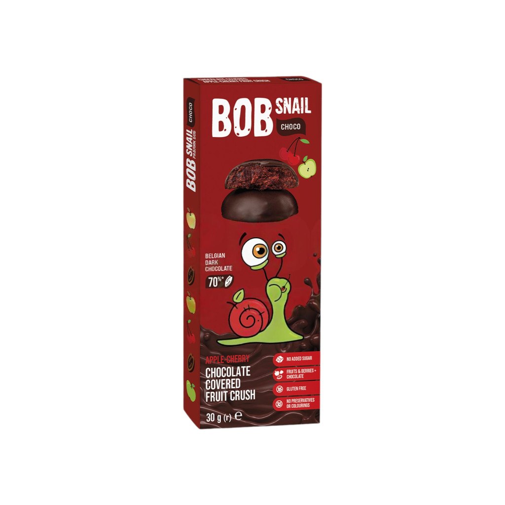 Bob Snail gyümölcs snack étcsokoládéban alma-meggy 30 g