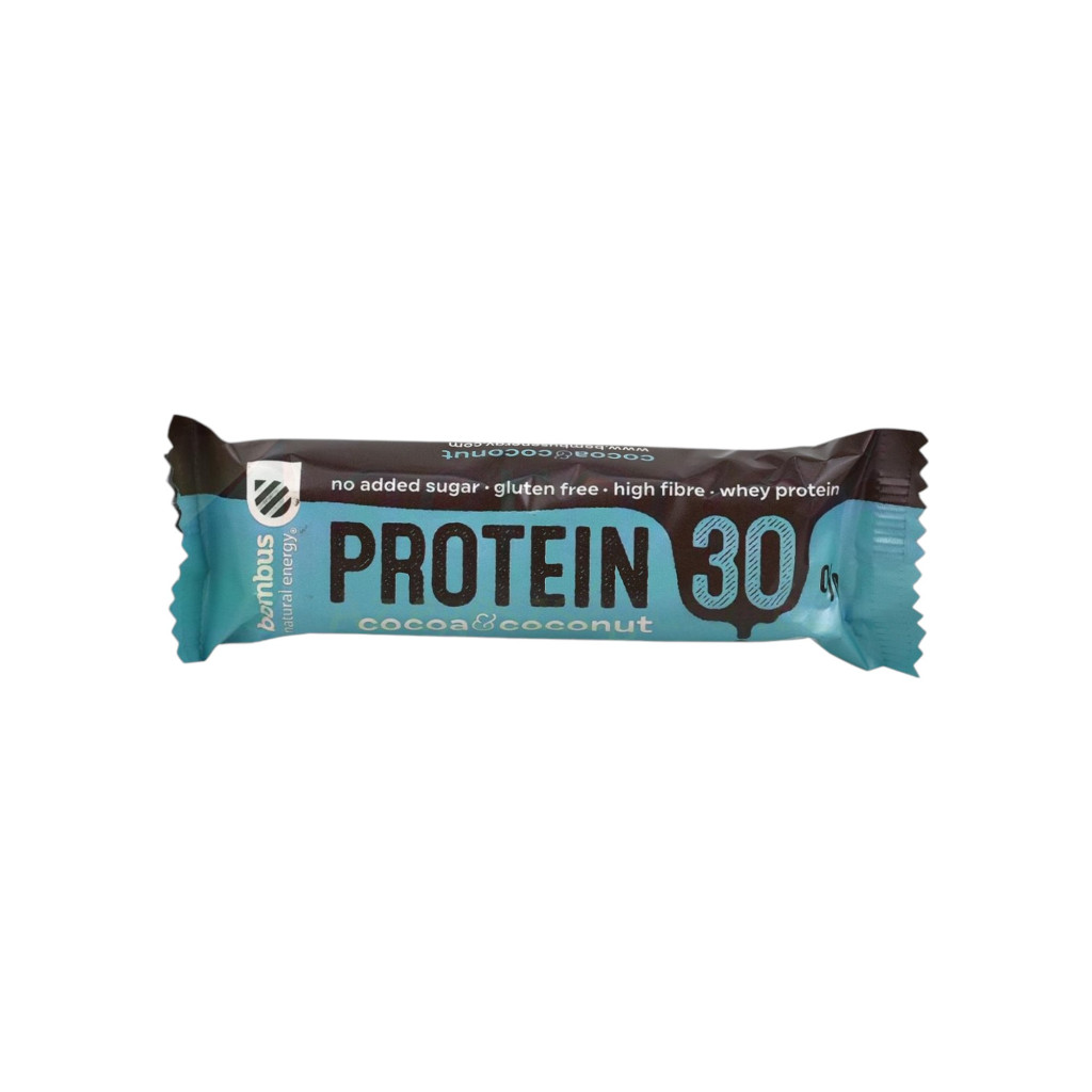 Proteínový tyčinka s 30% bielkovín a sladená kokosom a kakaom 50 g