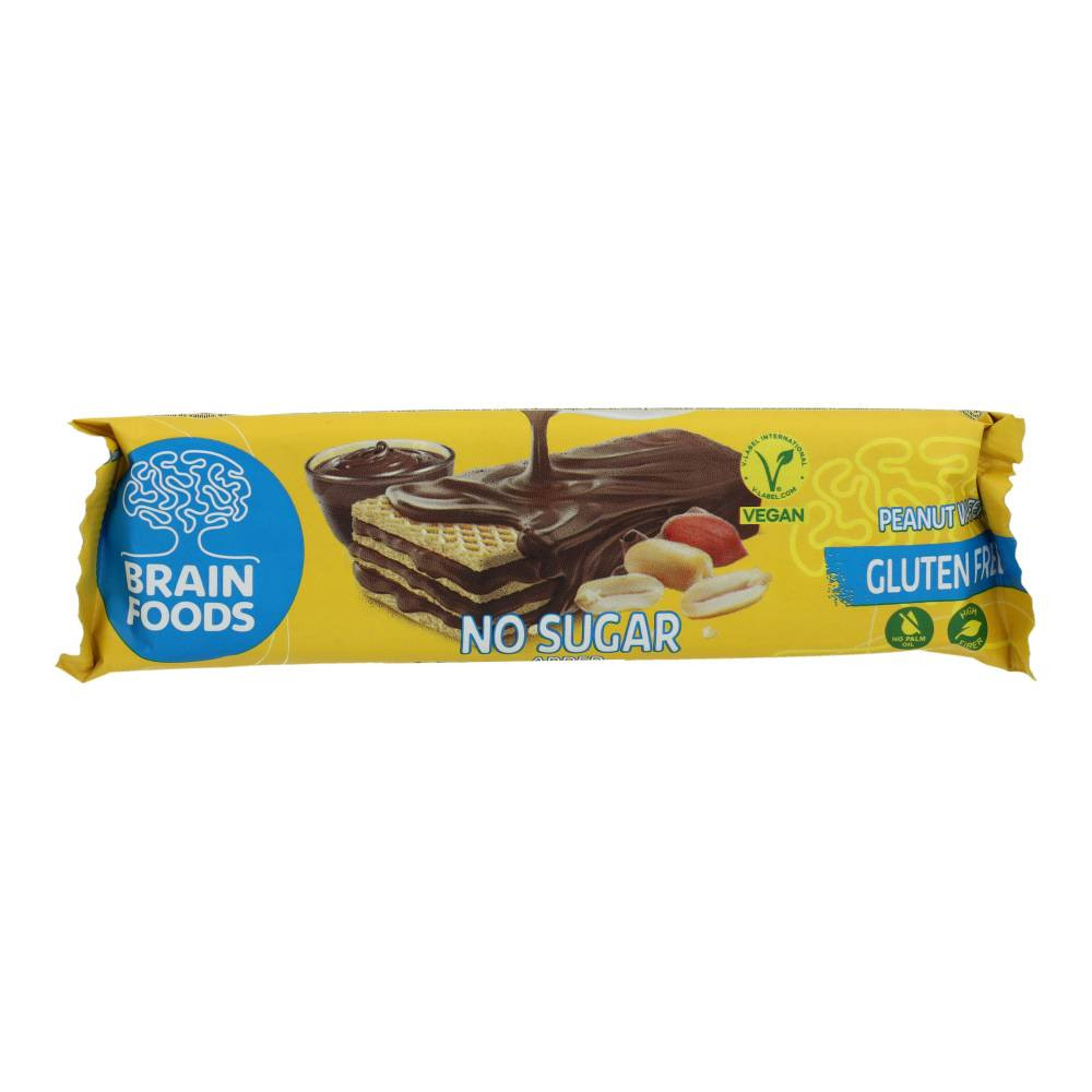 Brain Foods gluténmentes ostyaszelet csokoládéba mártott, földimogyorós, kakaós krémmel töltött, éde