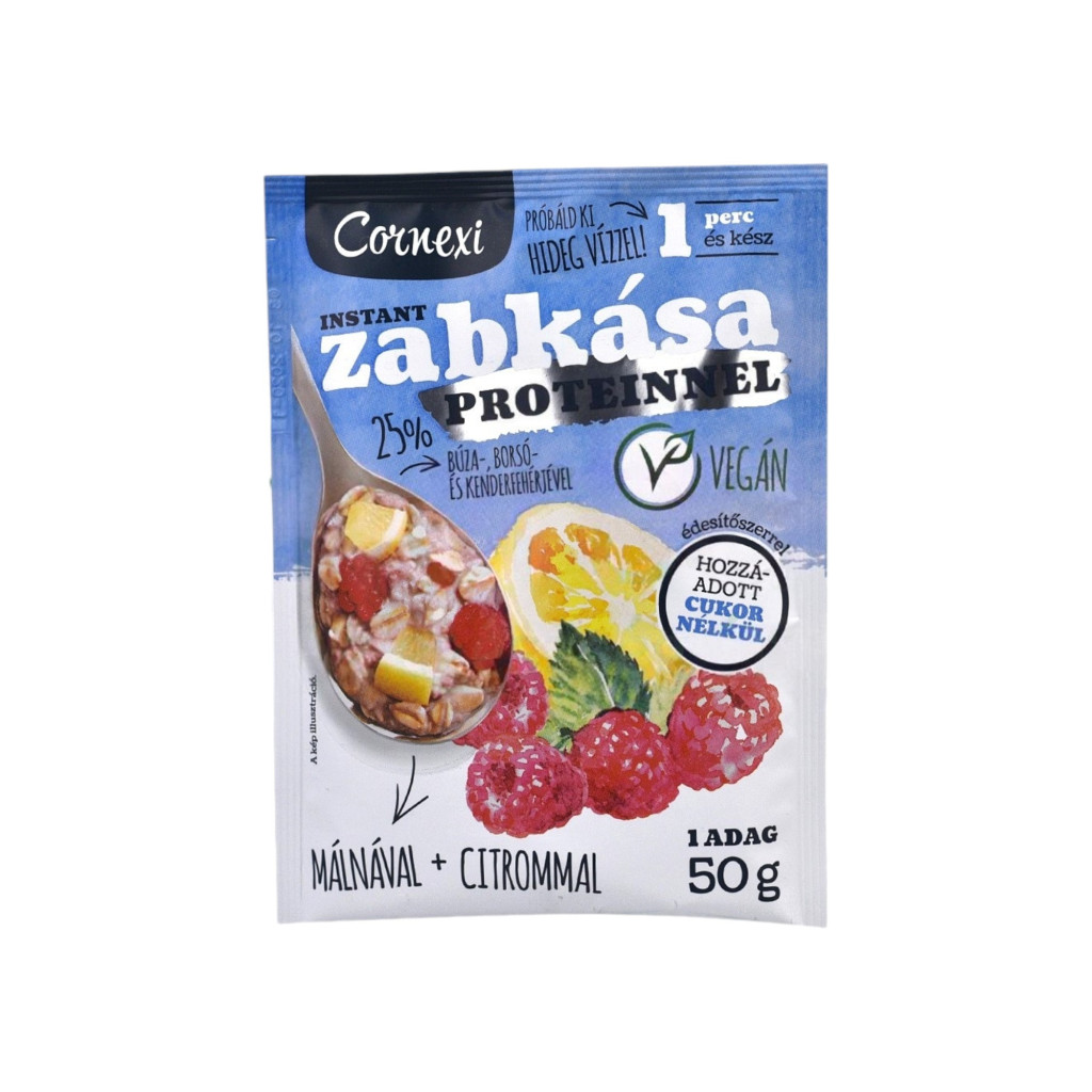 Białkowa owsianka z malinami i cytryną, słodzona, wegańska, 50g