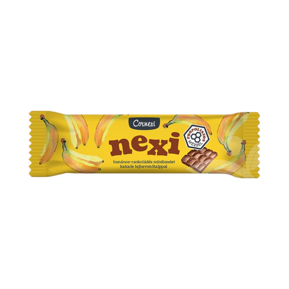 Tyčinka müsli Cornexi Nexi s banánom, obalená v mliečnej čokoláde 25 g