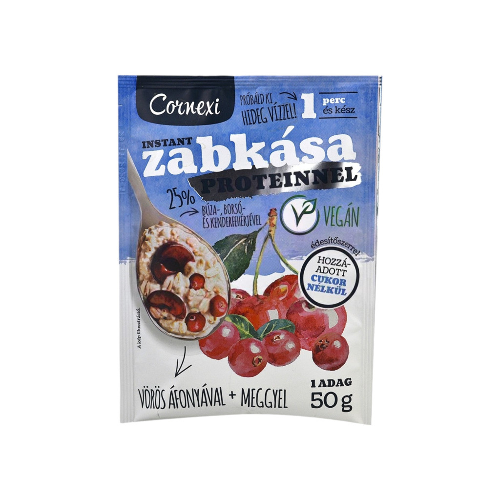 Cornexi proteínová ovsená kaša s brusnicami a čerešňami so sladidlom, vegánska, 50g