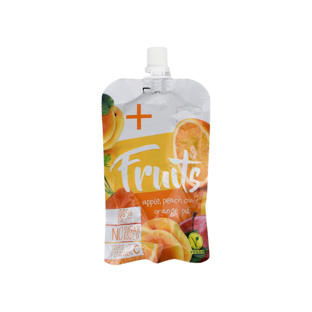 Day Up ovocná kaša z jabĺk s marhuľou, mrkvou, kúskami pomaranča a vitamínom C 100 g