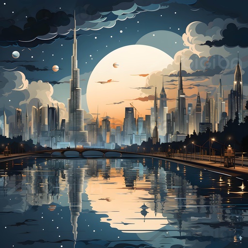 Metropoli illuminata dalla luna