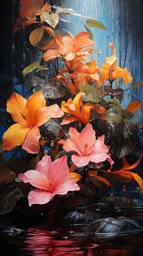 Fleurs embrassées par la pluie