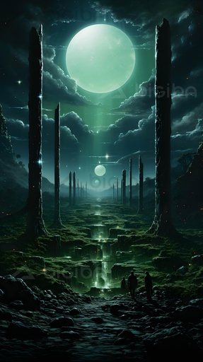 Sentiero mistico illuminato dalla luna